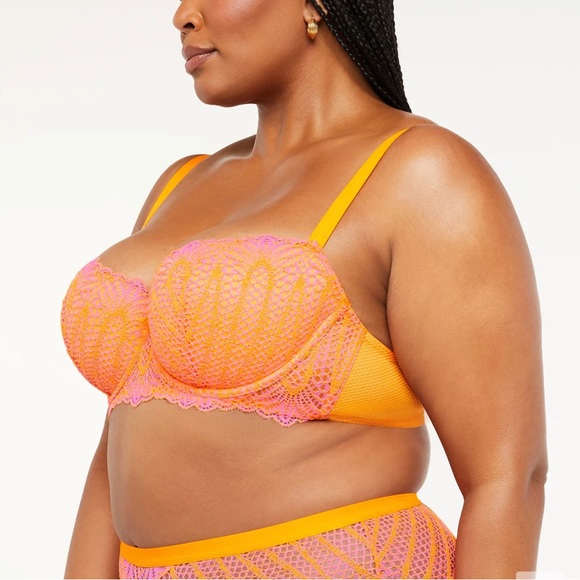 SAVAGE FENTY by Rihanna Stranded In Lace Crochet Balconette Bra 38DD Orange Crm - Picture 9 of 11
